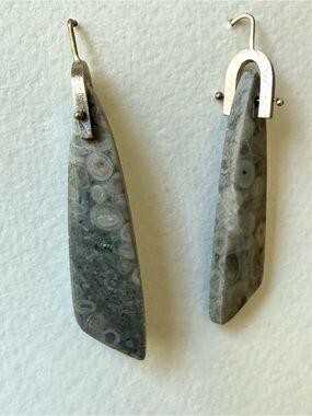 Gray Stone Drop Earrings with Silver-Finish Hooks